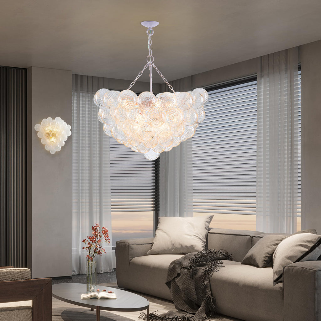 Longree Bubble Glass Ball Chandelier White 20" Dia Pendant Light | Swirled Glass Globe, for Dining Room Kitchen Bathroom Entry Bedroom