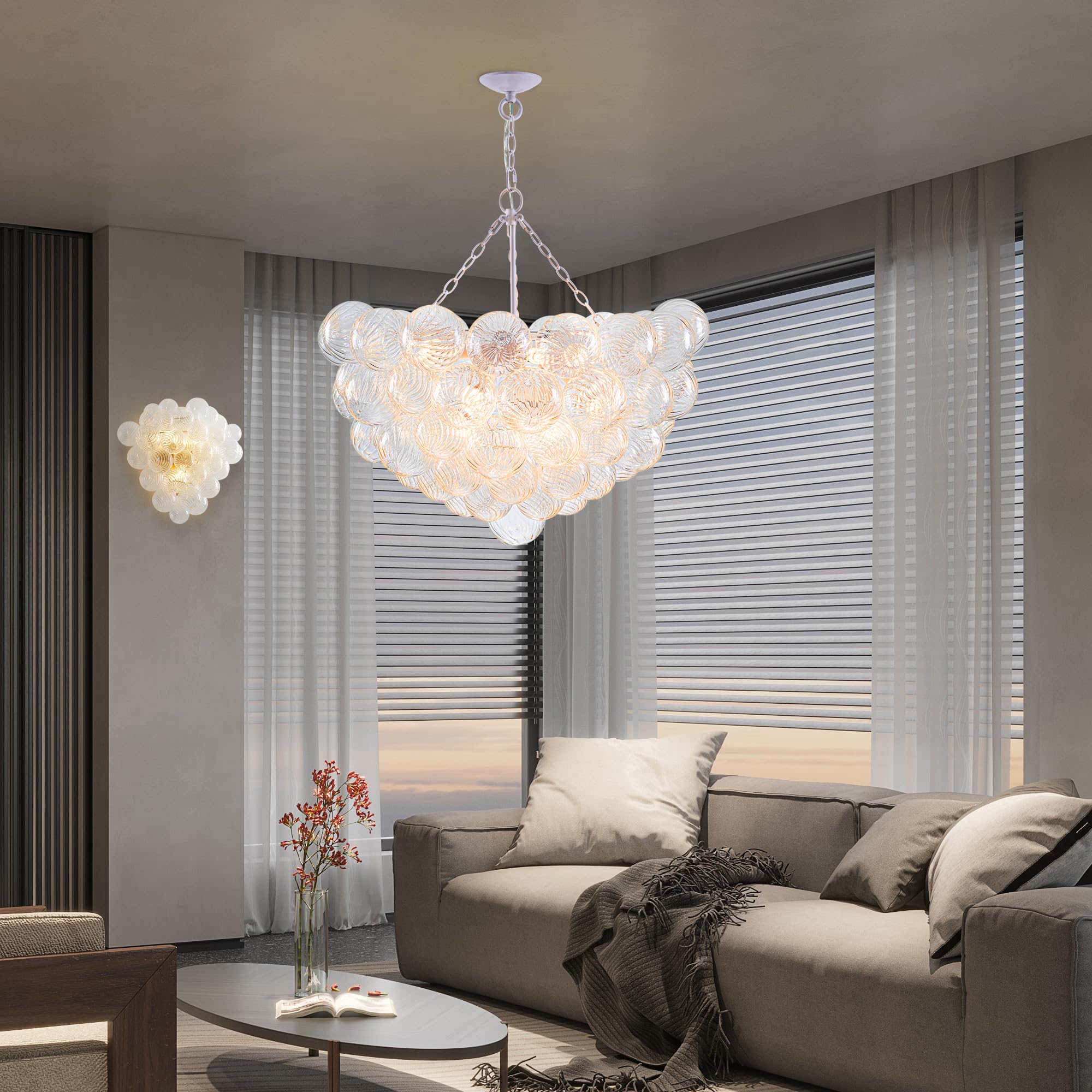 Longree Bubble Glass Ball Chandelier White 20" Dia Pendant Light | Swirled Glass Globe, for Dining Room Kitchen Bathroom Entry Bedroom