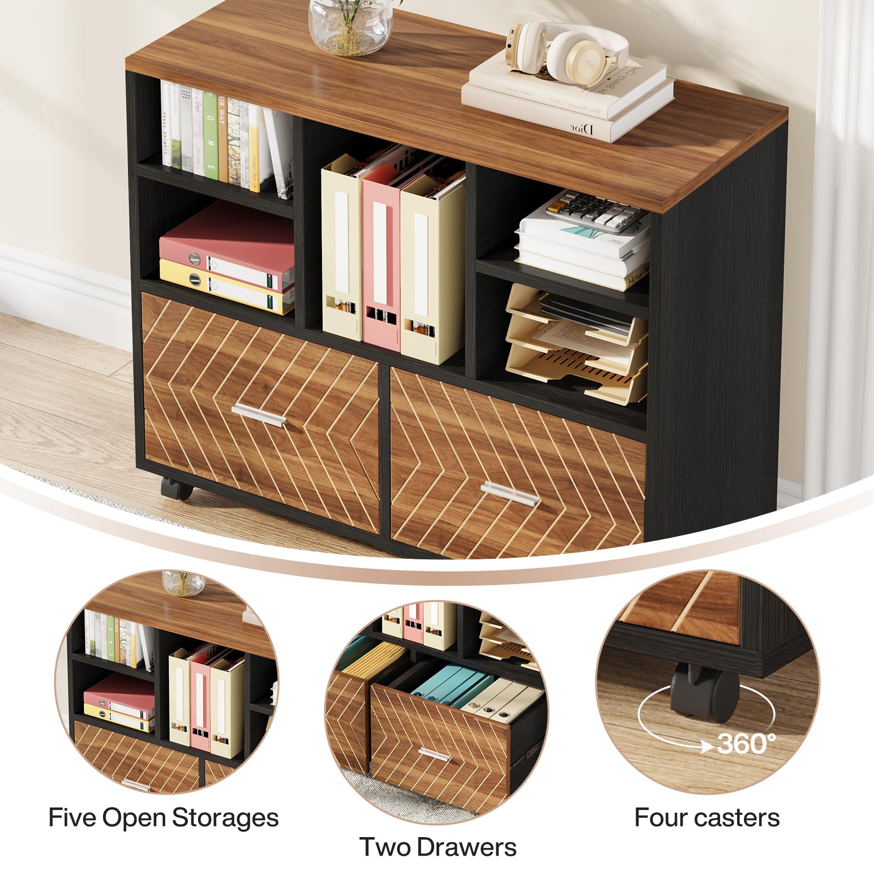 Tribesigns L-Shaped Executive Desk with Reversible File Cabinet, 63" Office Desk with Storage Drawers, L-Shaped Computer Desk with Drawer Cabinet for Hanging Letter Size Files (Gray & Black)