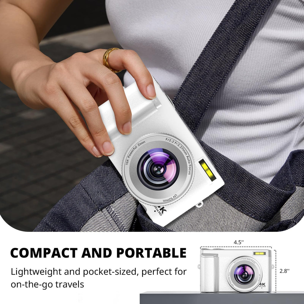 Duluvulu 4K Digital Camera for Photography Autofocus, 2026 Latest 48MP Vlogging Camera for YouTube with SD Card, 2 Batteries, 3" 180°Flip Screen Compact Travel Camera for Teens with 16X Zoom,Black