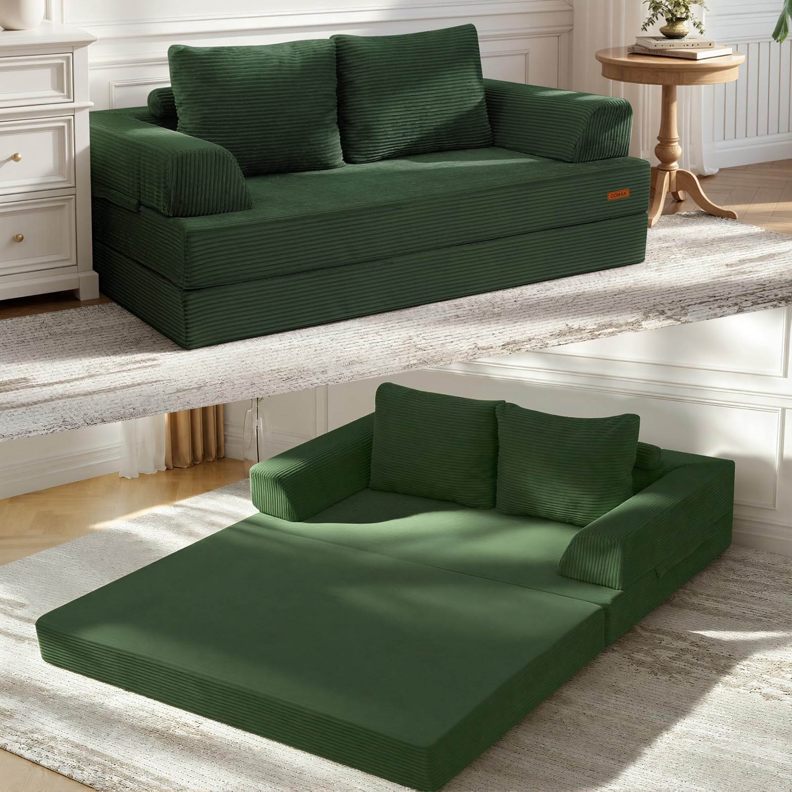 COMAX Futon Sofa Bed, 4‑in‑1 Convertible Sofa Bed, Folding Boneless Couches | Boneless Couch for living room, Fold Out Small Foldable Loveseat Floor Sleeper Mattress Lounge Space‑Saving, Ash Gray