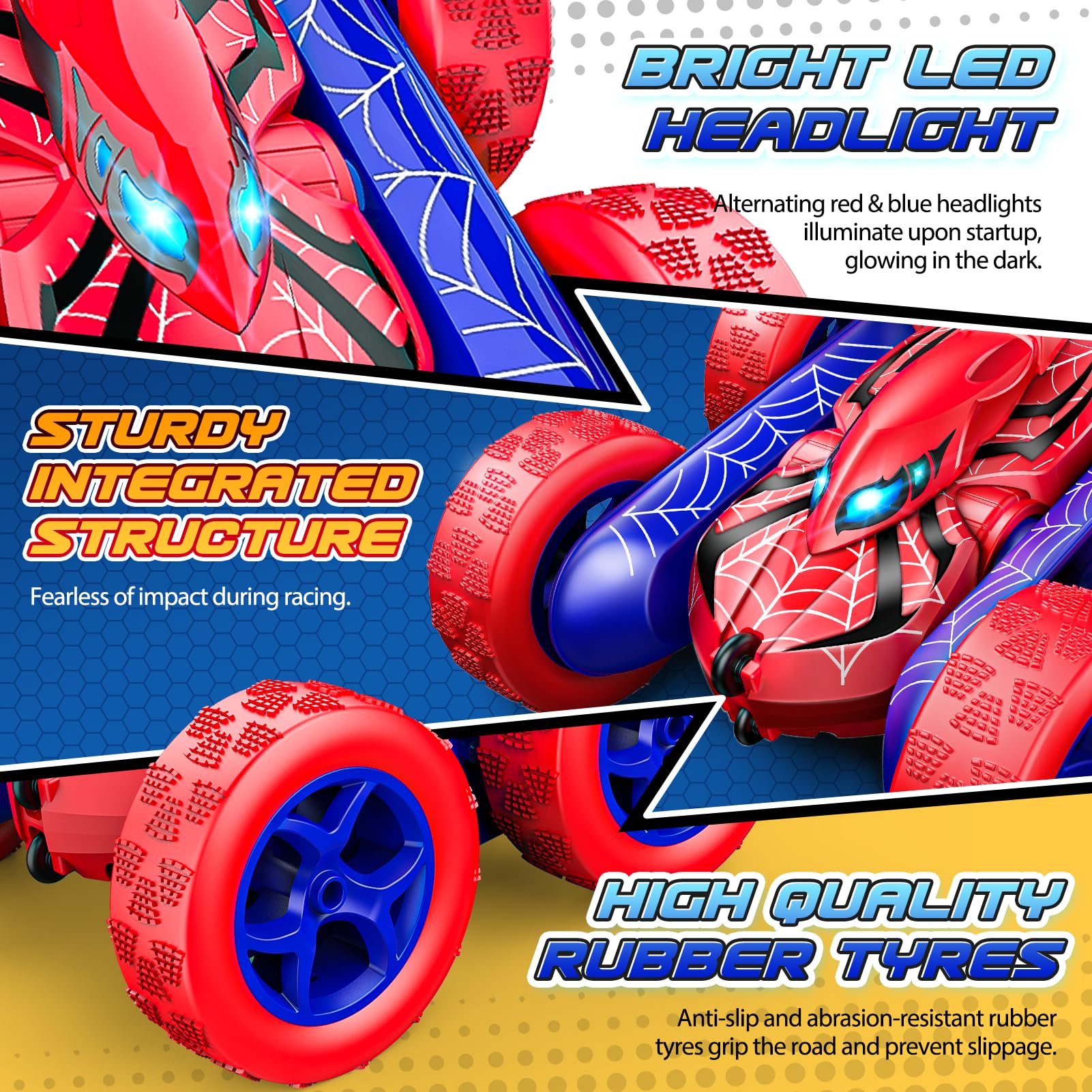 SYOKZEY Spider RC Cars Remote Control Car, Double Sided 360°Flip 4WD Rechargeable RC Drift Car,Toys for 3-12 Year Old Boys,Toys for Ages 5-7 Toys for Ages 8-13 Christmas Basket Stuffers (Red)
