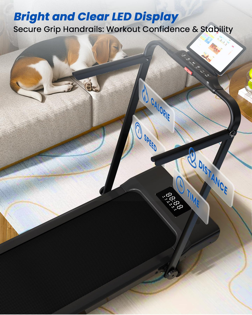 DeerRun Walking Pad Treadmill with Incline and Handle Bar, 4-in-1 Foldable Under Desk Treadmills for Home Small or Office, 300 lbs Capacity 3.0 HP Folding Portable Walking Pad with APP