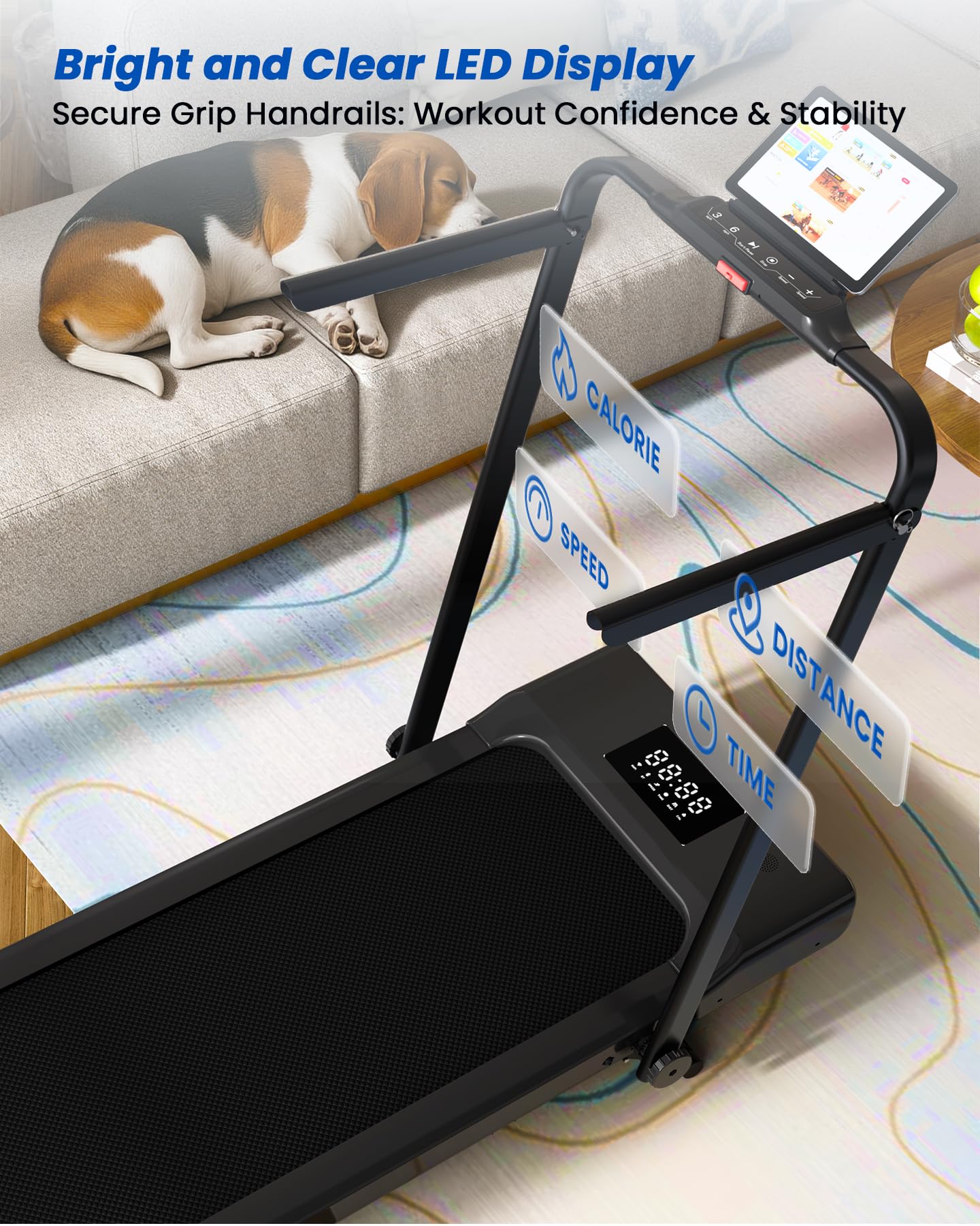 DeerRun Walking Pad Treadmill with Incline and Handle Bar, 4-in-1 Foldable Under Desk Treadmills for Home Small or Office, 300 lbs Capacity 3.0 HP Folding Portable Walking Pad with APP