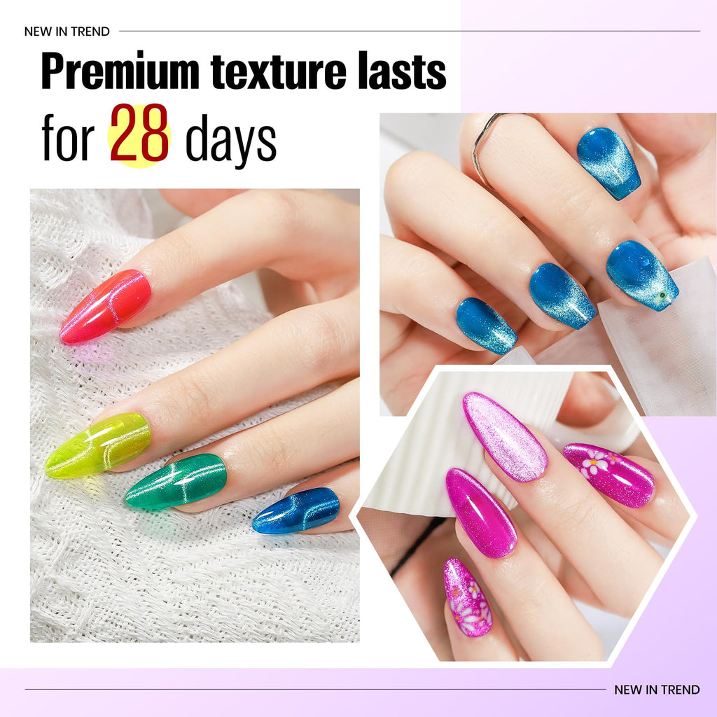 MIZHSE Cat Eye Gel Nail Polish, Moonlight Magnetic Gel Polish and Sheer Nude Nail Kit with 1 Magnet Stick, Glass Shiny Effect Silver Pink Purple Soak Off Manicure Home DIY