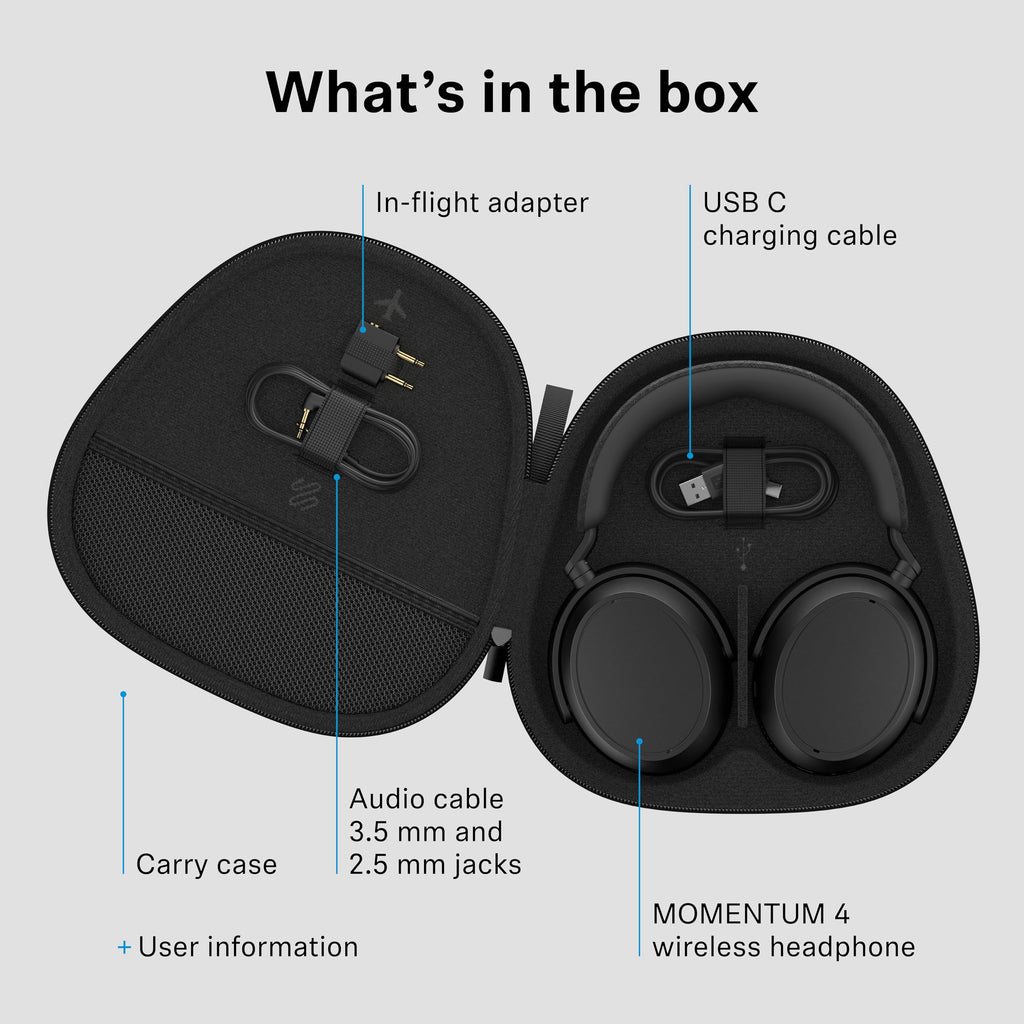 Sennheiser Momentum 4 Wireless Over-Ear Headphones - Bluetooth Headset for Clear Calls with Adaptive Noise Cancellation, Up to 60HR Playtime, Folding Design, 80th Edition