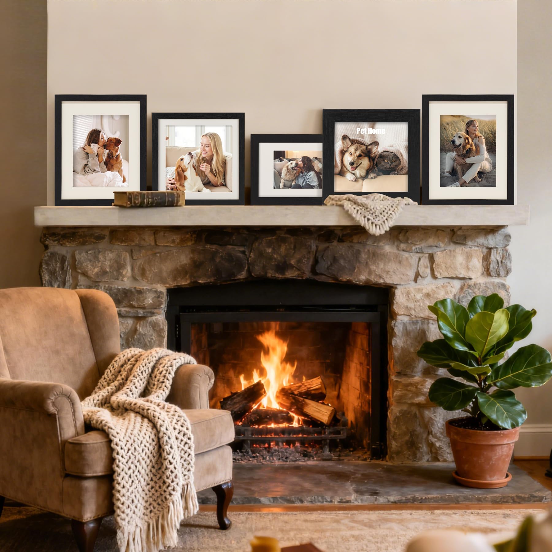 TOFOREVO Picture Frames 4x4 Set of 2 Black Wood Grain Photo Frame for Gallery Wall Mounting or Tabletop Display