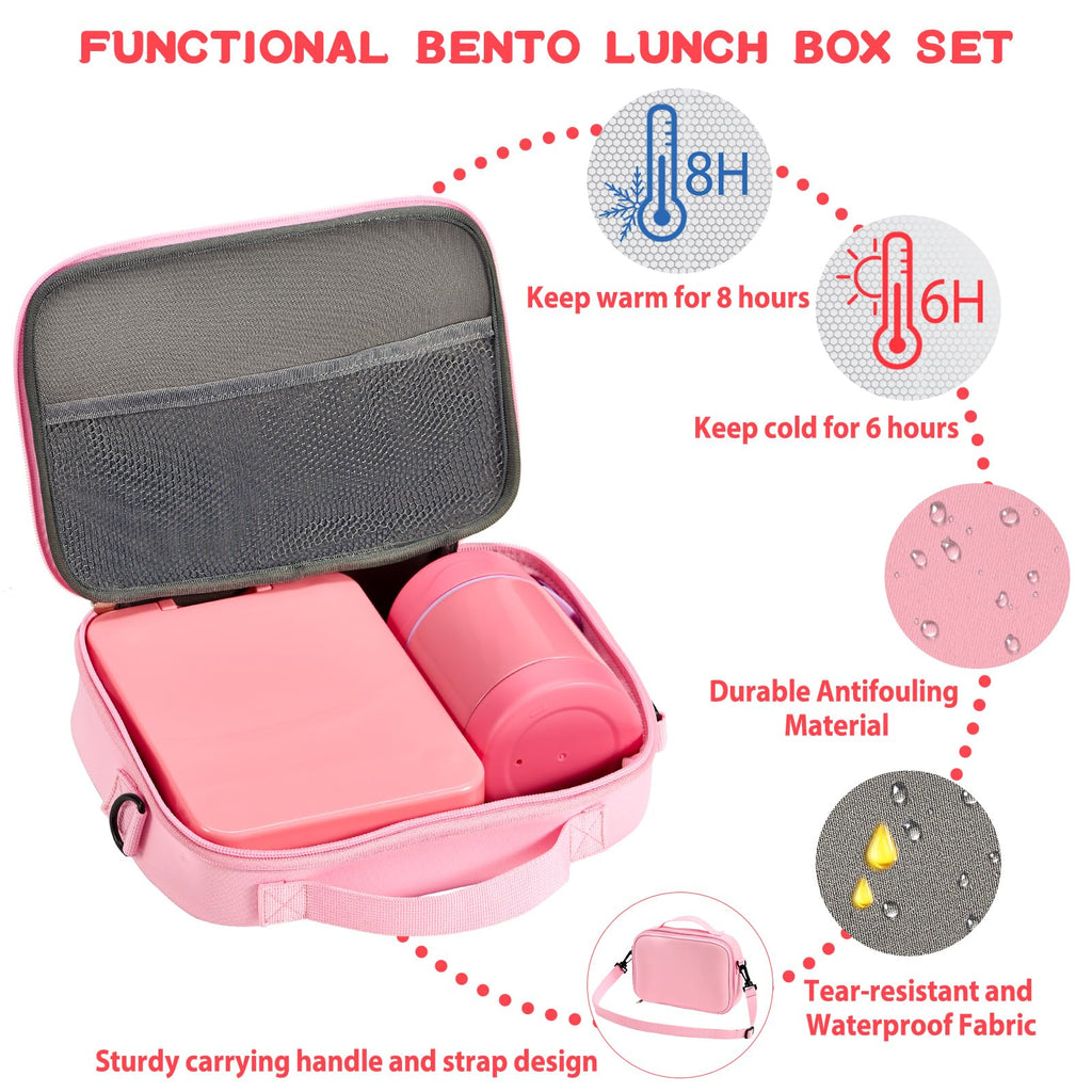 Bento Lunch Box Set for Kids with 10oz Soup Thermo, Leak-Proof Lunch Containers with 4 Compartment, Kids Thermo Hot Food Jar and Insulated Lunch Bag for Kid to School,BPA-Free(Basketball)