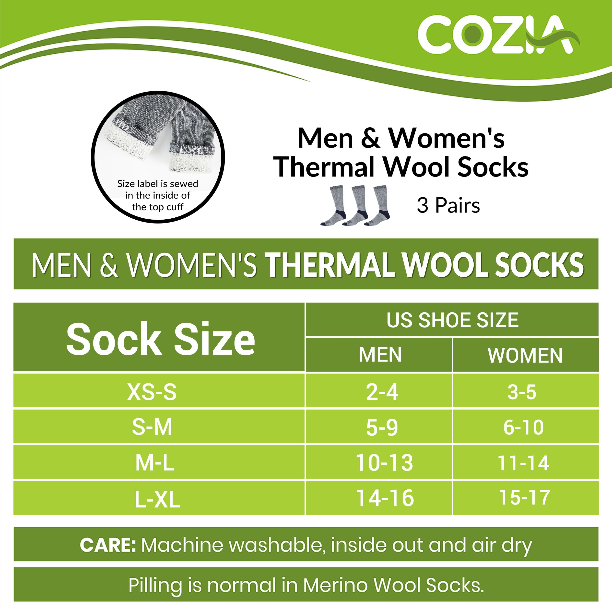 COZIA Merino Wool Socks for Men & Women Casual Warm Winter Cozy Thermal Socks