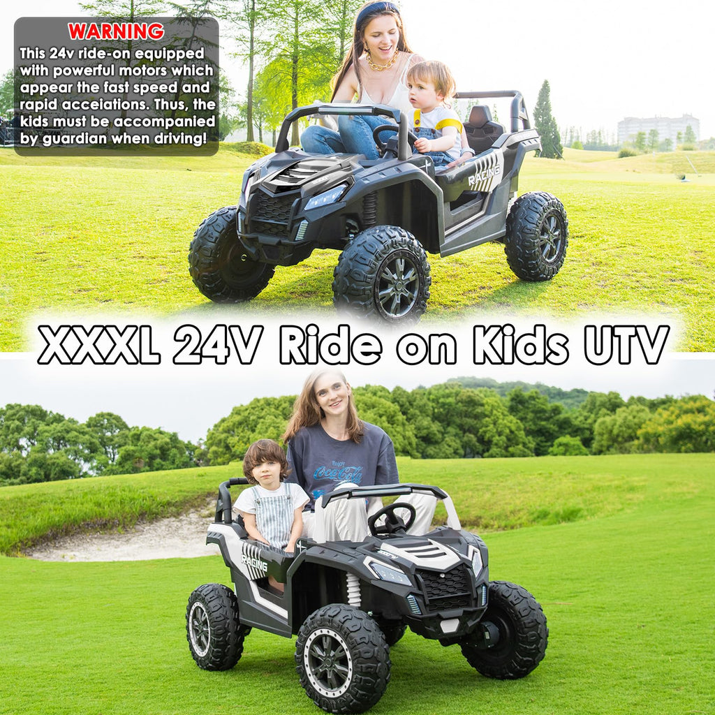 NEWQIDA XXXL 24V Ride On Toys for Big Kids UTV 2 Seater Electric Car w/Remote Control, 4WD Off-Road Side by Side, Max 220lbs, 24.8" Spacious Seat, EVA Tires, Up to 5.6 MPH, Rear Shock Absorbor, Black