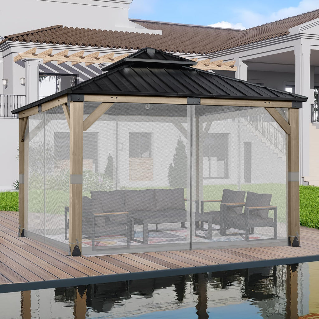 BPS 10' x 10' Gazebo Universal Mosquito Netting Screen Replacement, 4-Panel Mesh Screen Walls with Double Zippers for Outdoor Patio, Khaki (Mosquito Net Only)