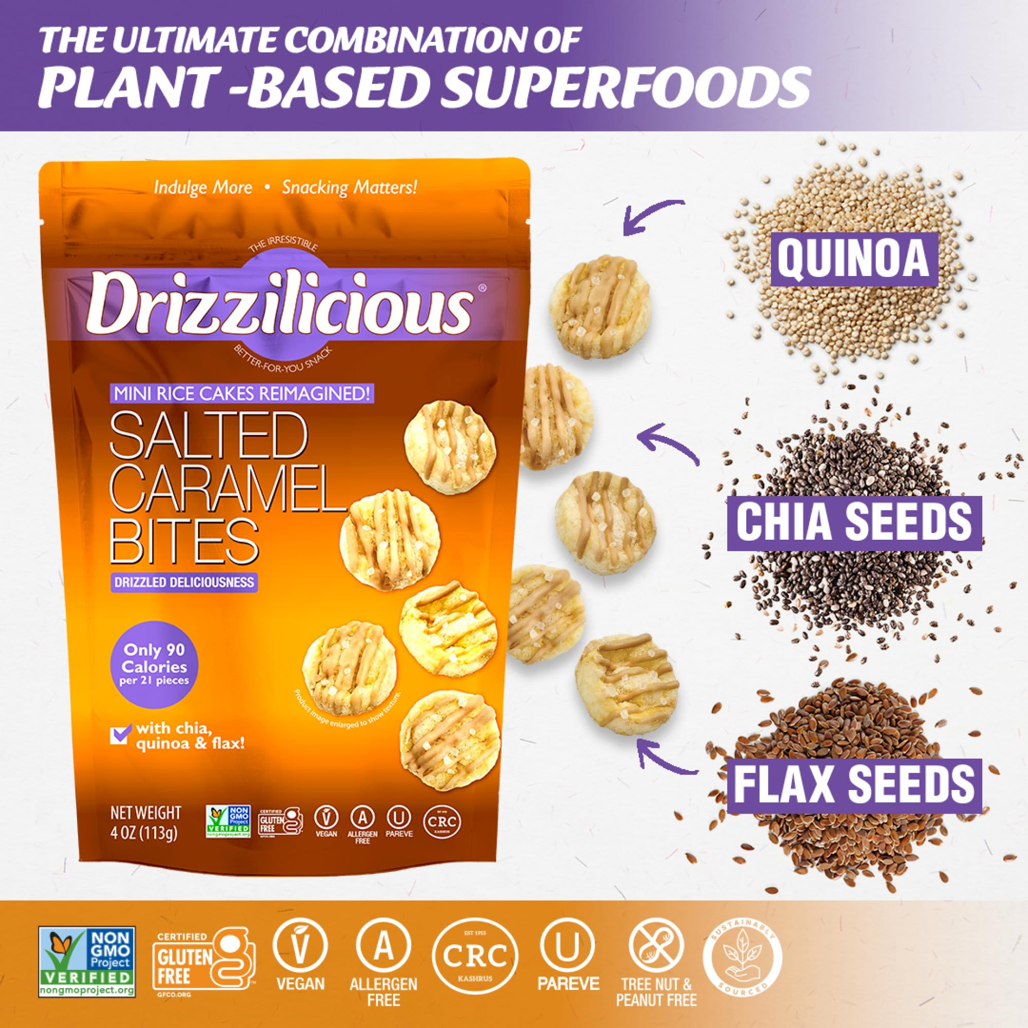 Drizzilicious Mini Flavored Rice Cakes - Rice Crisps, Healthy Snack for Adults and Kids, Vegan, Gluten Free Snack, 90 Calories Per 21 Pieces, S'mores & Cinnamon Swirl - 4 oz (Pack of 6)