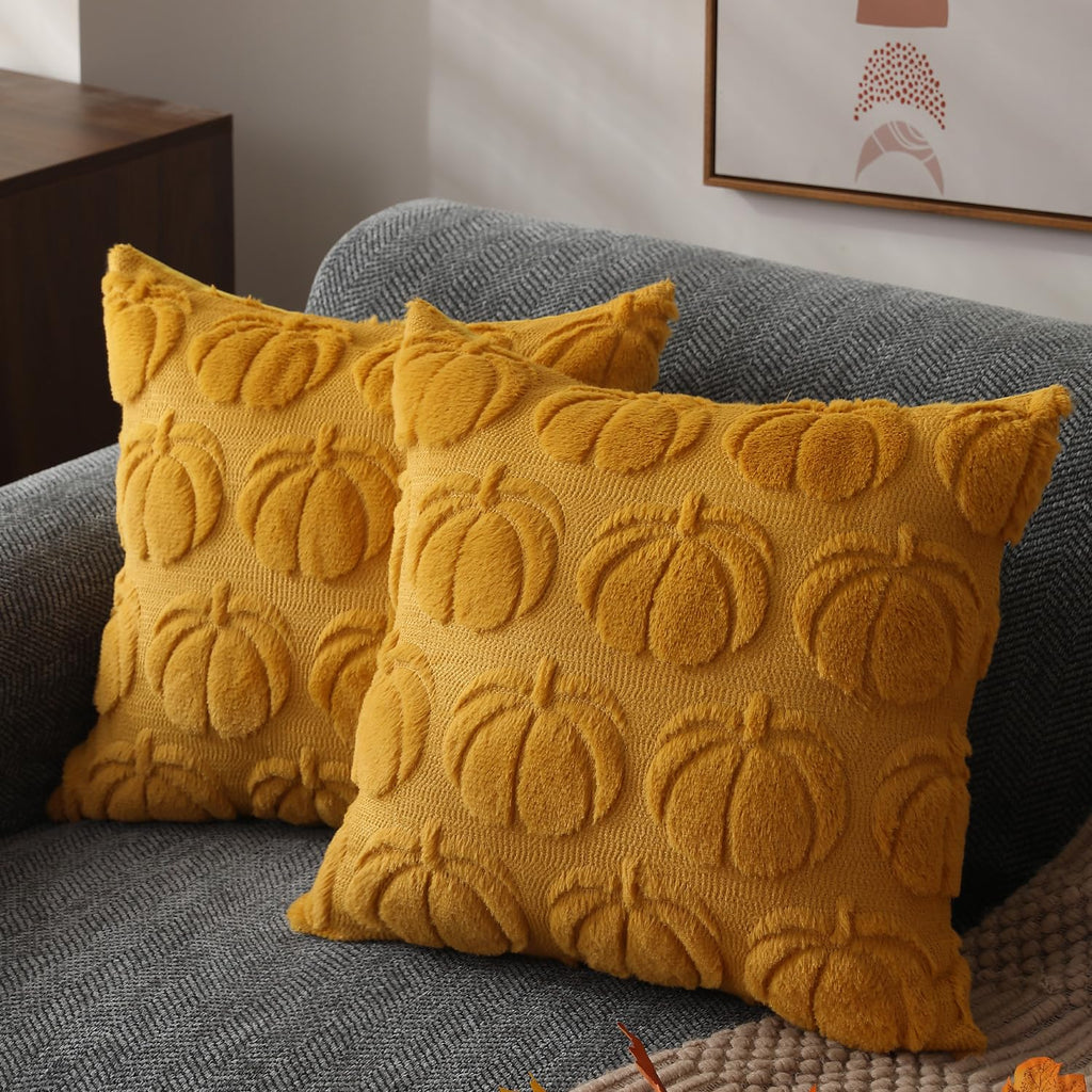 DFXSZ Fall Pillow Covers 16x16 Set of 2 Fall Decorations Autumn Beige Pumpkin Throw Pillow Cases Soft Plush Faux Fur Wool Couch Cushion Case for Chair Sofa Bedroom Living Room Home Decor PTK02B16