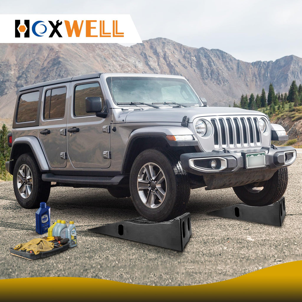 HOXWELL Detachable Low Profile Car Ramps for High Lift and Jack Support, Heavy Duty Car Ramps for Low Cars, Removable Vehicle Ramps for Garage, 15.35''-27.83'' L, 2PCS