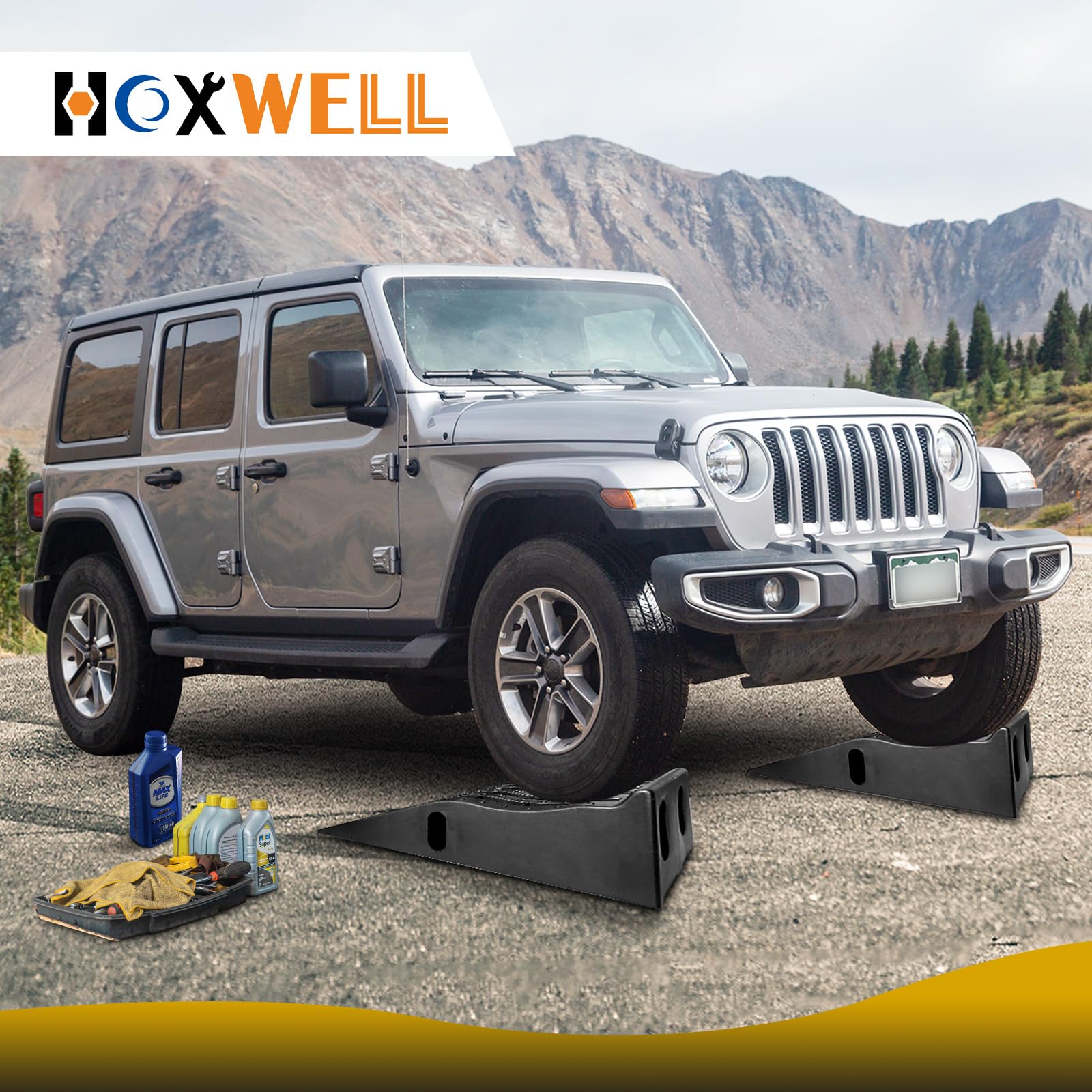 HOXWELL Detachable Low Profile Car Ramps for High Lift and Jack Support, Heavy Duty Car Ramps for Low Cars, Removable Vehicle Ramps for Garage, 15.35''-27.83'' L, 2PCS