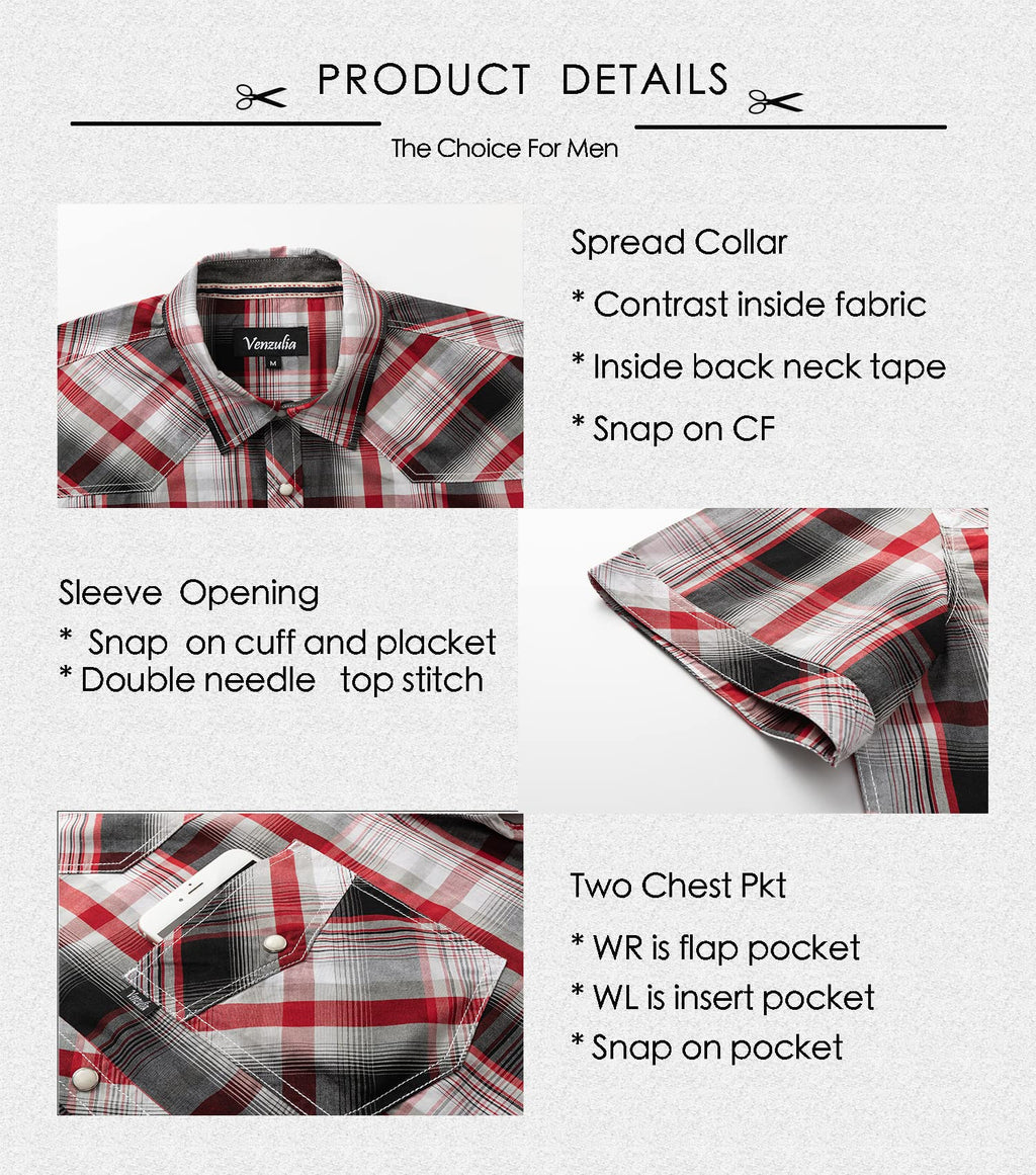 Men's Western Snap Casual Shirt Two Pocket Short Sleeve Shirt