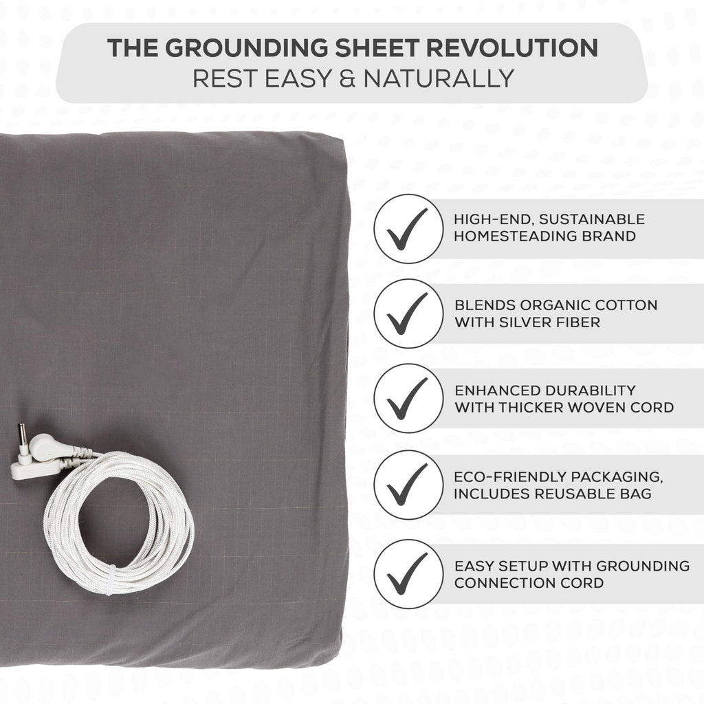 Earthing Grounding Sheets Twin Size(Grey) - 400 Thread Count Soft Earthing Sheets w/Cotton, Silver Fiber - Reinforced Grounding Cord for Conductivity – Ideal Grounding Bed Sheets for Better Sleep