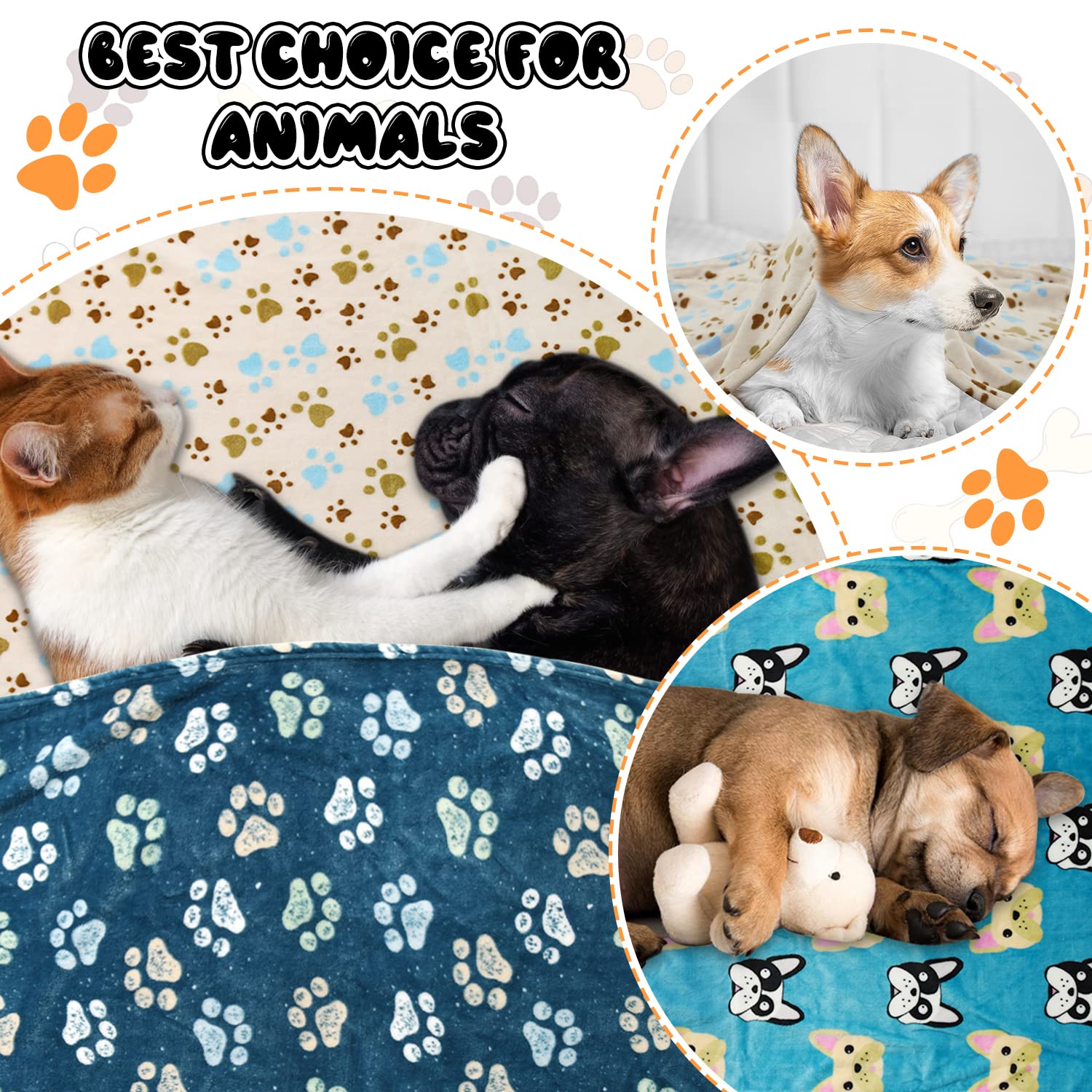 Rezutan 1 Pack 3 Dog Blanket for Large Dogs,41x31 inch for Medium Soft Fluffy Washable Pet Cat Blankets,Reversible Elephant & Paw Print for Dog Kennels & Beds, Sofas, Blue