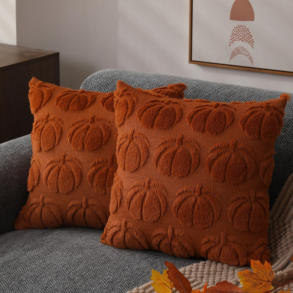 DFXSZ Fall Pillow Covers 16x16 Set of 2 Fall Decorations Autumn Beige Pumpkin Throw Pillow Cases Soft Plush Faux Fur Wool Couch Cushion Case for Chair Sofa Bedroom Living Room Home Decor PTK02B16