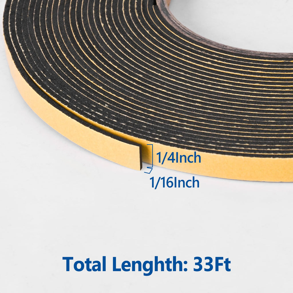 Kikerike Self Adhesive Foam Tape Weatherstrip 1In x 1/2In x 20Ft High Density Foam Insulation Strips Seal Weather Stripping with Strong Adhesive for Door and Window Sound Isolation Soundproofing