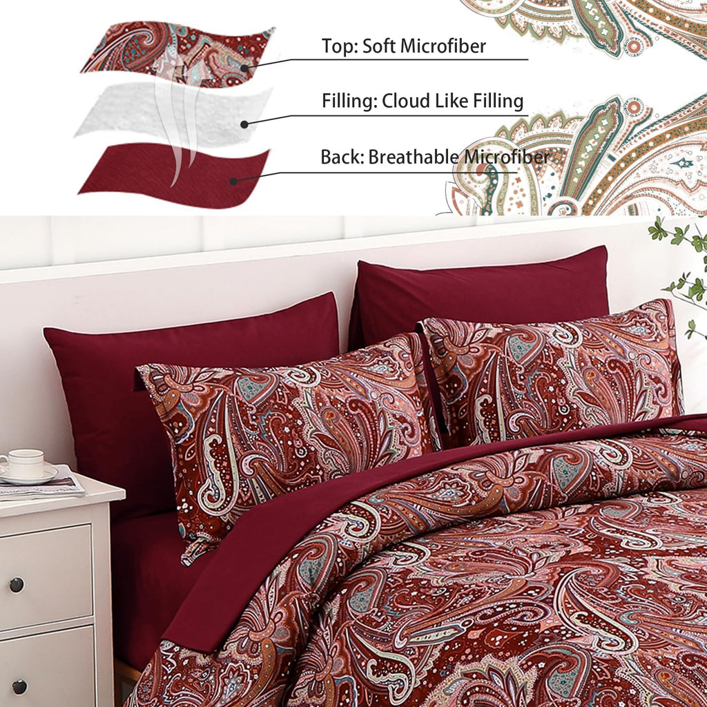 DJY Black Paisley Comforter Set Full Size 7 Piece Bed in a Bag Black and Grey Boho Paisley Pattern Comforter Set Soft Lightweight Microfiber Reversible Bedding Set for All Season
