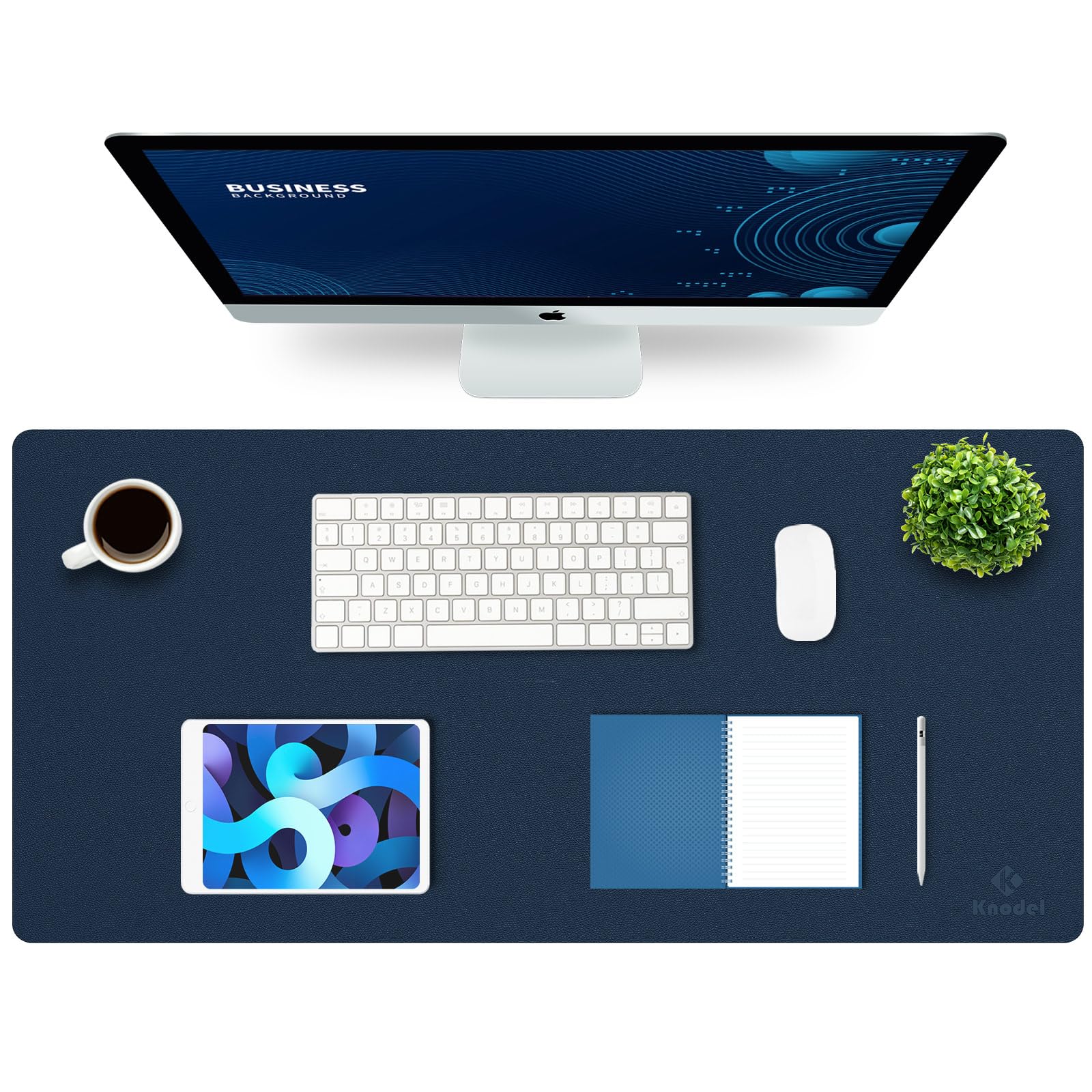 K KNODEL Small Office Leather Desk Mat, Mouse and Keyboard Pad, Computer and Laptop Mat, Desktop Protector and Cover, Writing Pad and Blotter (23.6"x13.8", Black)
