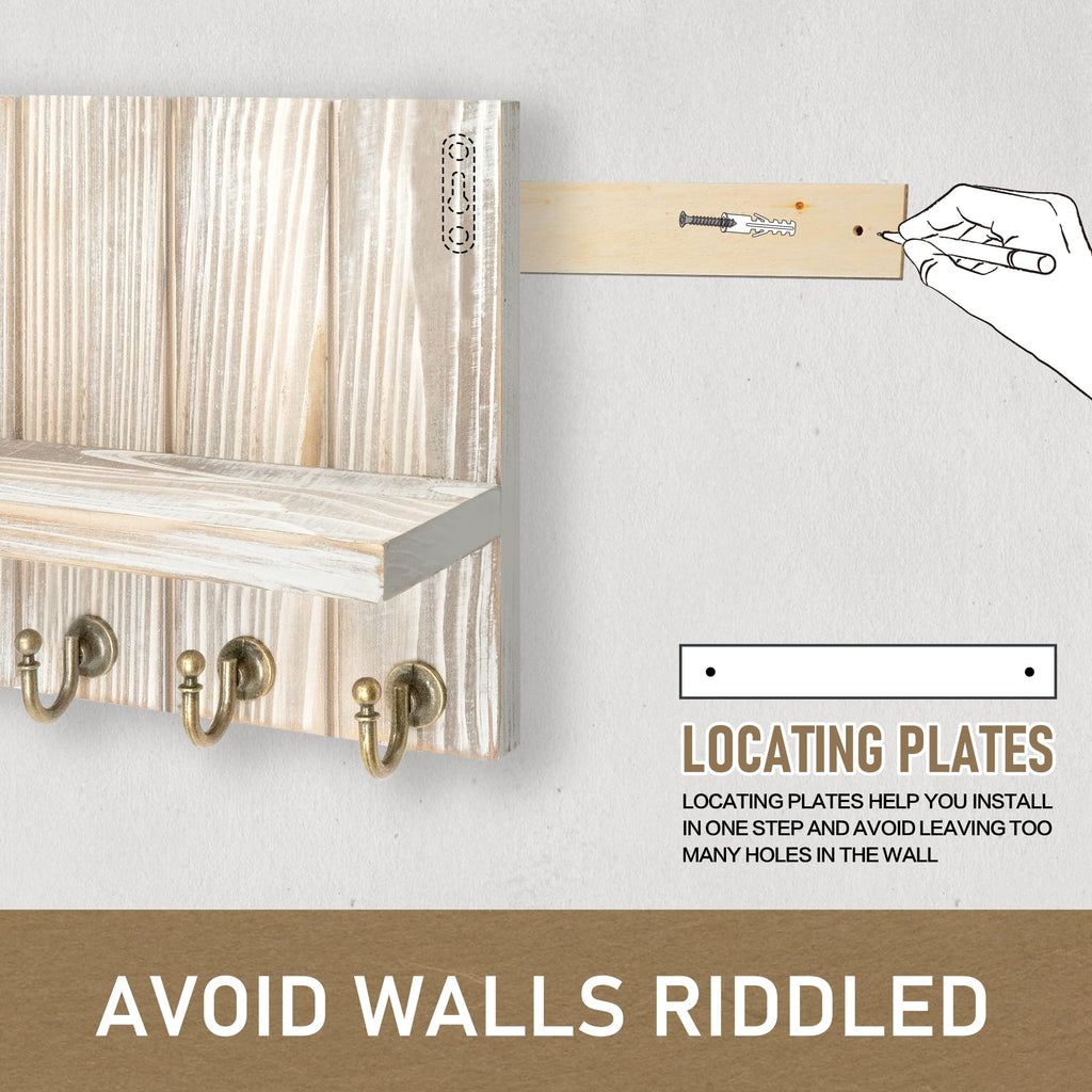 Rebee Vision Acacia Wood Key Holder Wall Mount – Farmhouse Key Holder for Wall & Mail Organizer with Shelf for Home Decor – Ideal for Apartment Essentials (Acacia Wood, 3.54" x 10" x 7.28")