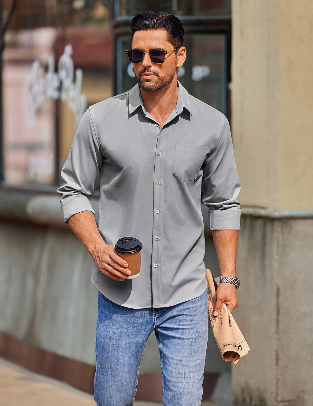 COOFANDY Mens Long Sleeve Button Down Shirts Casual Untucked Shirts for Men Dress Shirts Beach Wedding Shirts