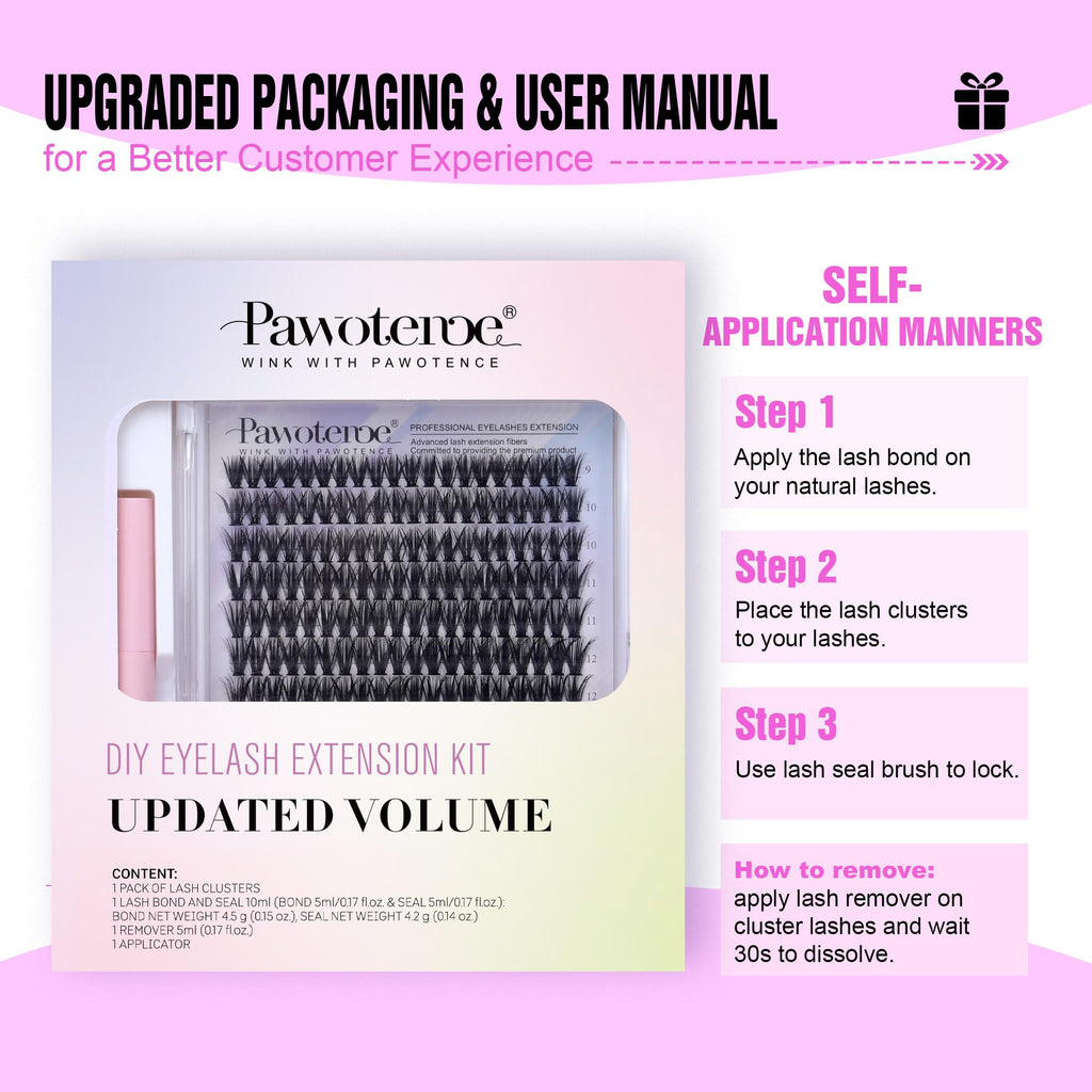 Pawotence Lash Extension Kit DIY 280pcs Individual Lash Clusters Kit 20D&30D Natural 9-15mm Cluster Eyelash Extensions Kit with Lash Bond and Seal, Tweezers for Self Use (20D&30D, 0.07D, 9-15mm, Kit)