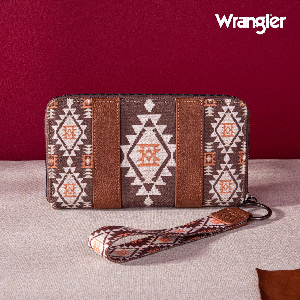 Wrangler Wallet Purse for Women Western Aztec Clutch Wristlet Wallet with Credit Card Holder