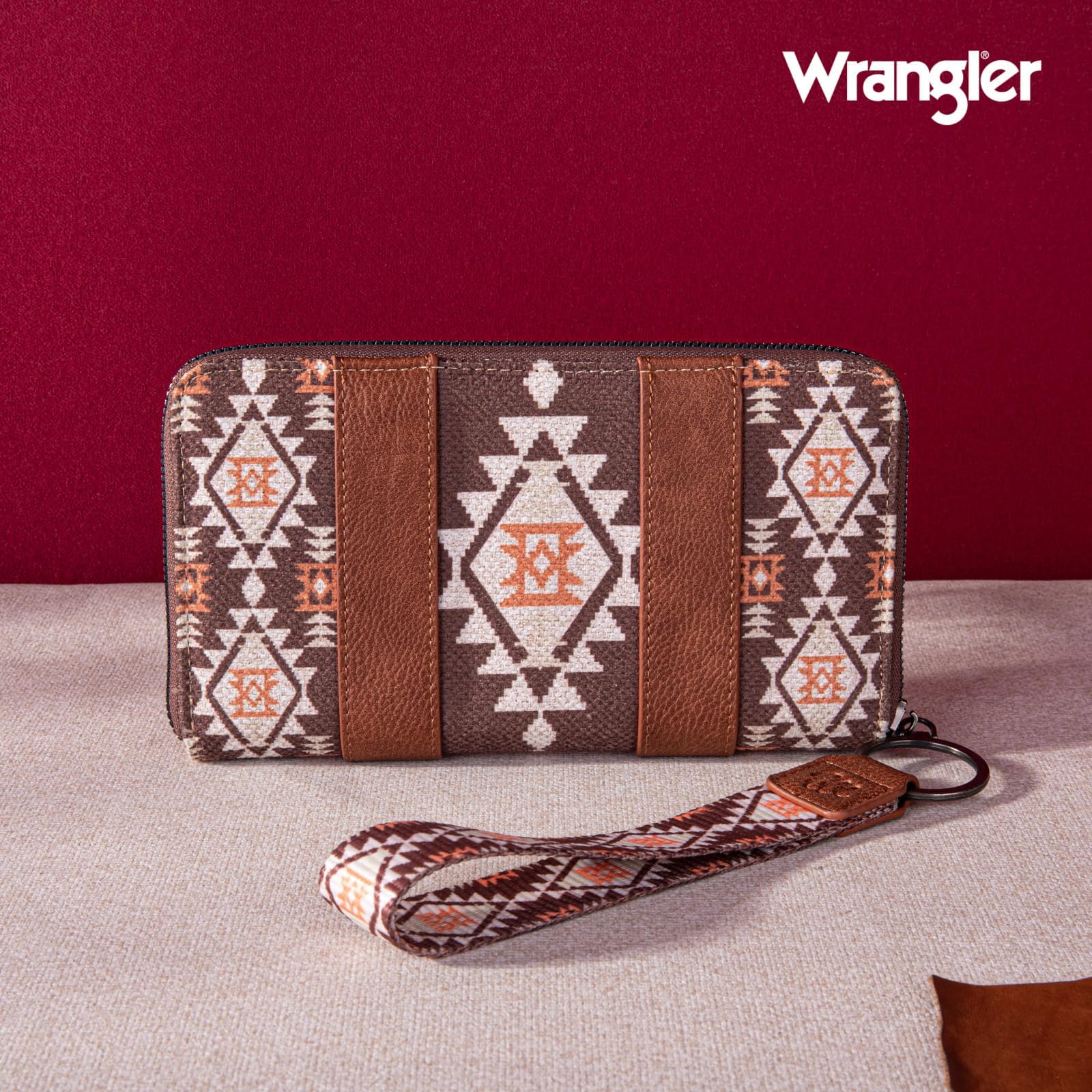 Wrangler Wallet Purse for Women Western Aztec Clutch Wristlet Wallet with Credit Card Holder