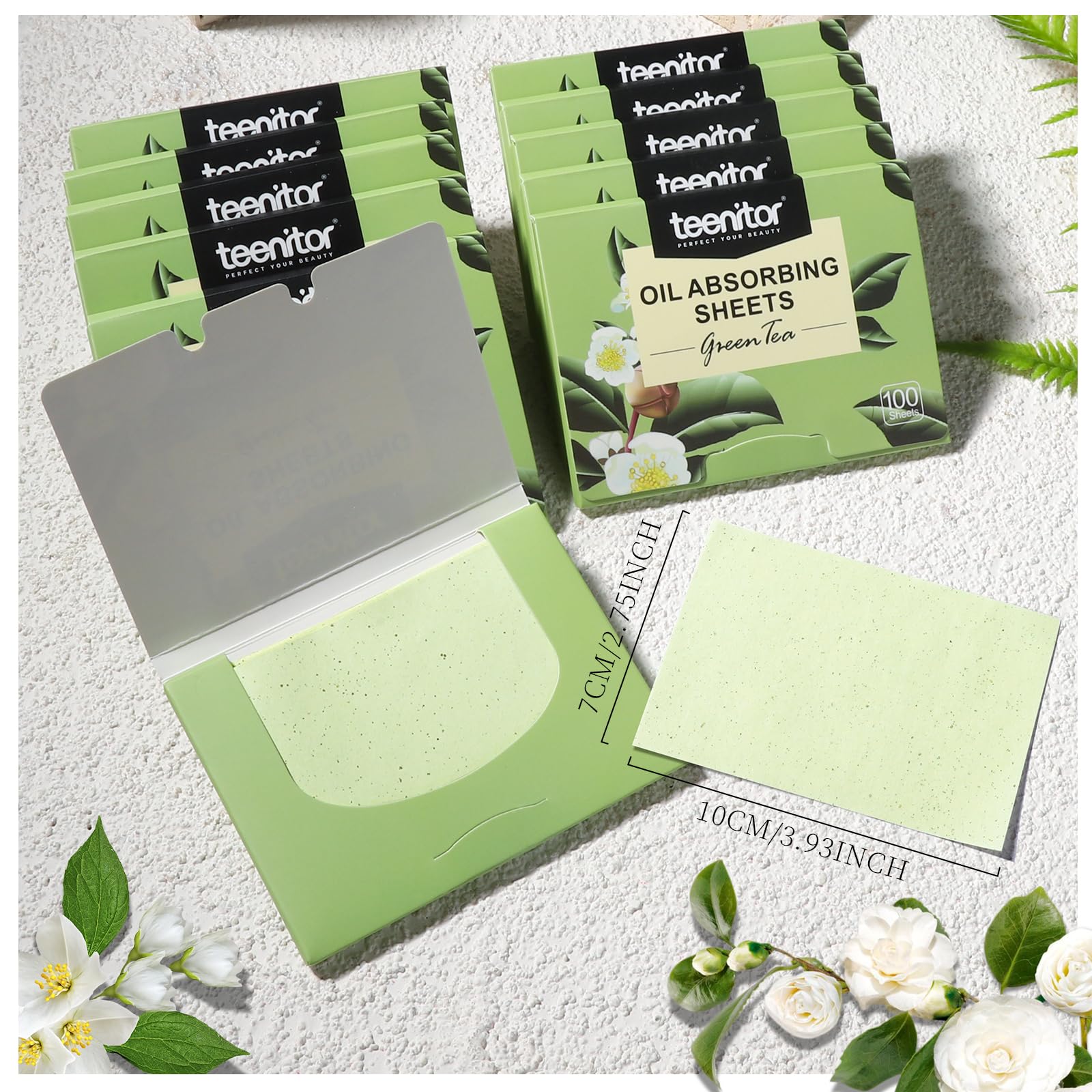 Teenitor Oil Blotting Sheets for Face, 100 Sheets Green Tea Oil Absorbing Tissues Paper, Large 10cmx7cm Oil Blotters