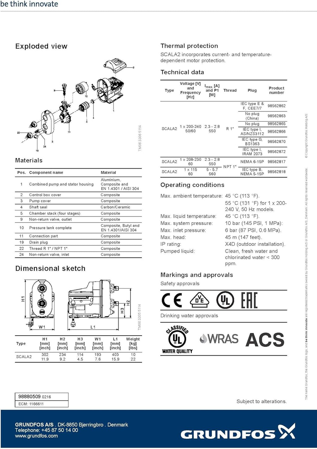 Grundfos 98562818 SCALA2 3-45 AVCBDF 1x115V 60Hz Pressure Boosting Pump