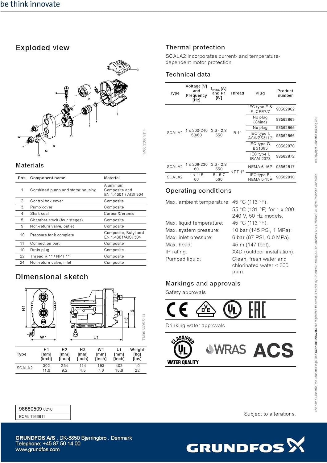 Grundfos 98562818 SCALA2 3-45 AVCBDF 1x115V 60Hz Pressure Boosting Pump