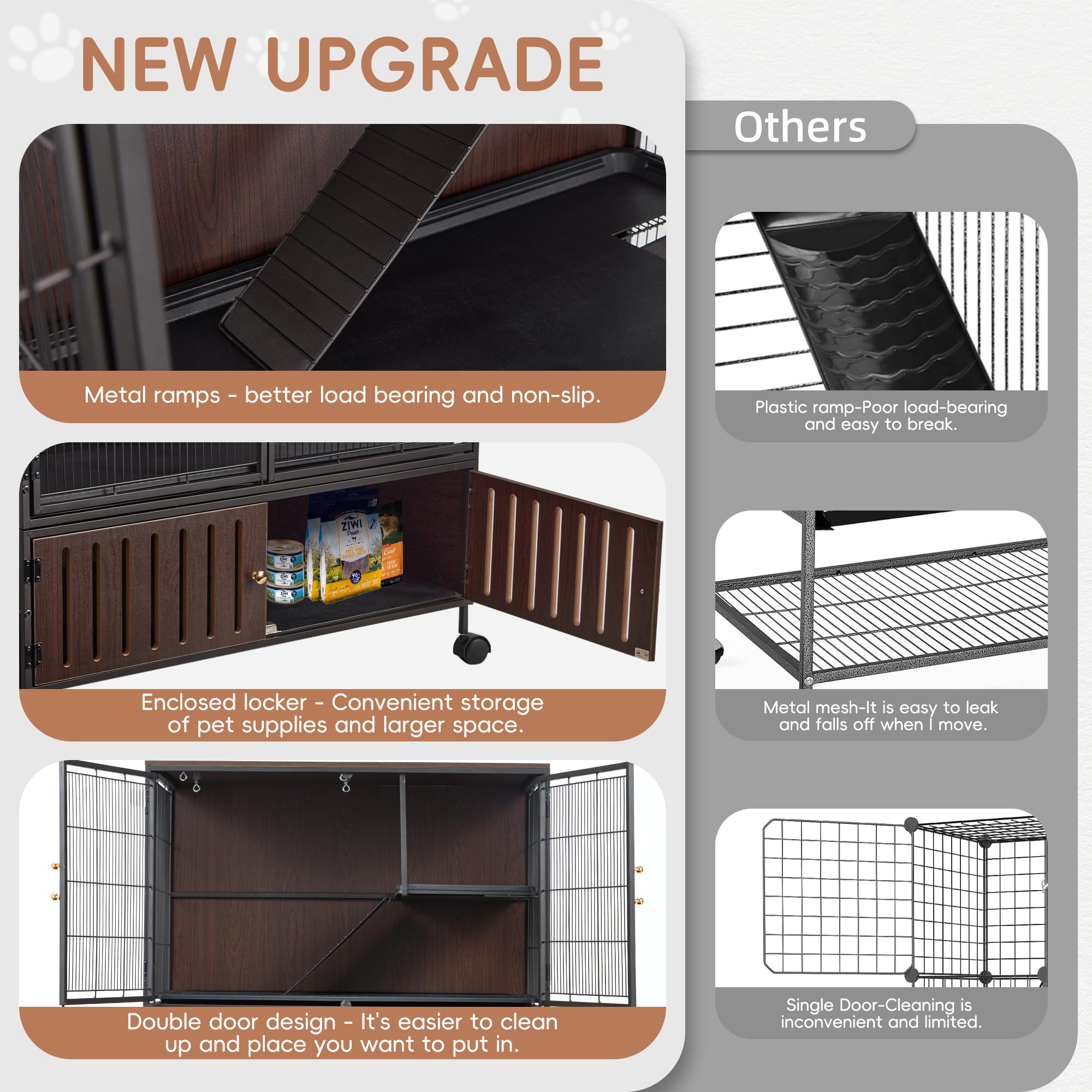 Fragess Metal Large Guinea Pig Cages 5 Levels, 60" H Rolling Ferret Cage with Removable Ramps & Double Door, Cages with Locker, Squirrel Cage Christmas Decoration Pet Crate Furniture