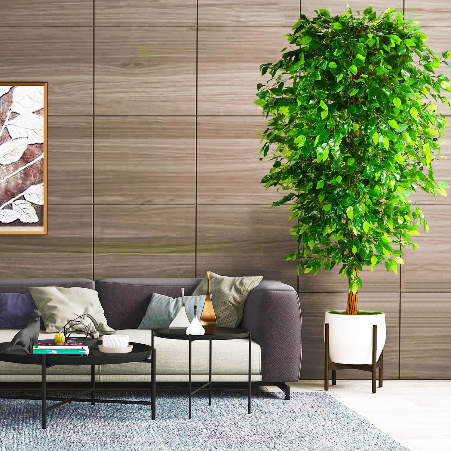 OXLLXO 5ft Artificial Ficus Silk Tree (60in) with Plastic Nursery Pot Faux Tree, Fake Plant for Office House Farmhouse Living Room Home Decor (Indoor/Outdoor)