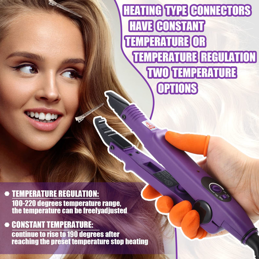 Hair Extensions Iron Fusion Keratin Hair Extensions Heat Tool Heat Connector Wand with Fusion Glue Protector Template Hair Clip Finger Protector 2 Bag Keratin Glue Granule Bead(Black)