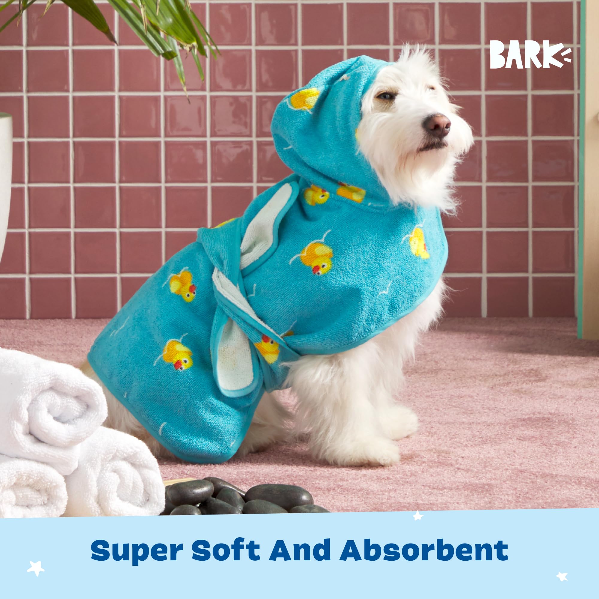 Barkbox Dog Bathrobe Fast Drying with Hook and Loop Closure & Wrap Tie Snuggle, Cute Dogs Clothes, Easy to Clean, Machine Washable, Dog Coats and Tumble Dry Low - Bunny, Medium