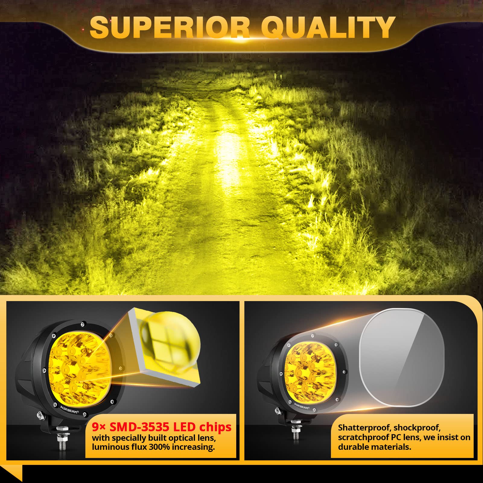 Auxbeam P4 Series Flood Beam LED Pods 4 Inch 90W Round Offroad Fog Lights Driving Flood Light Bar Bumper A-Pillar Hood Mount for Trucks ATV UTV Motorcycle Jeep