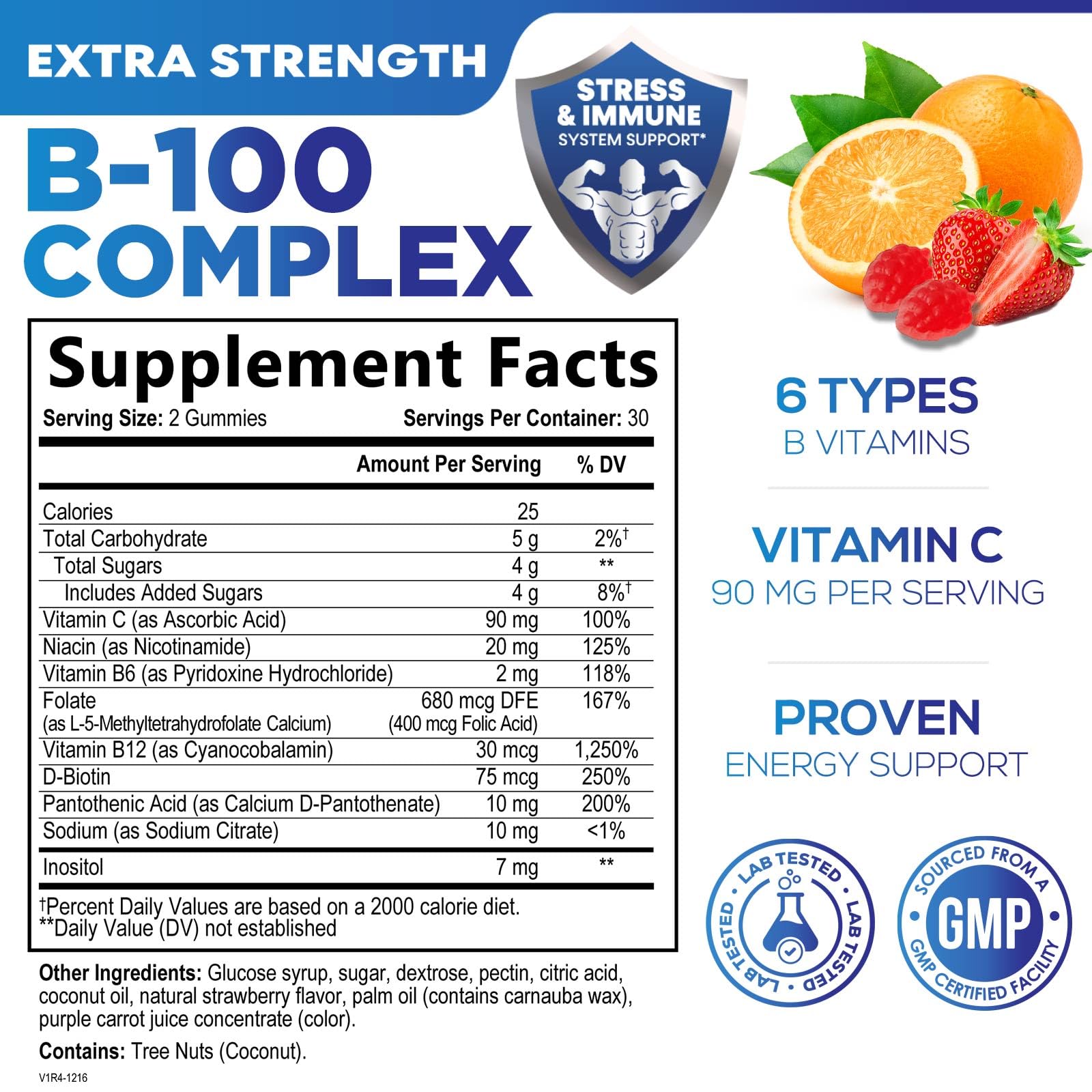 Vitamin B Complex Gummies - Extra Strength Super B Vitamin Gummy with Vitamin C, Immune Support for Men & Women - Energy and Brain Support Supplements with Folic Acid, Niacin, B6, B12 - 60 Gummies