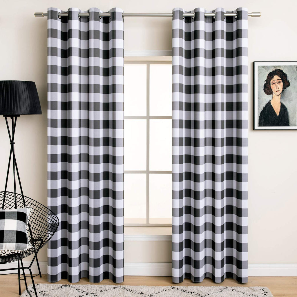 MIULEE Buffalo Plaid Curtains for Farmhouse Bedroom, Blackout Window Drapes with Grommets for Living Room Darkening Light Blocking and Thermal Insulated Set of 2 Panels, W 52" x L 63" Black and White