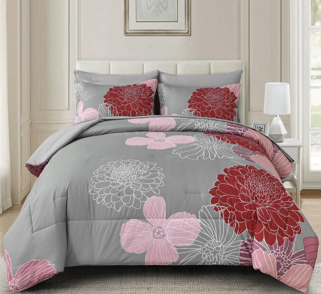 Yiran 7 Pieces Bed in a Bag Blue Floral Comforter Set Queen Size Flowers Comforter Set Soft Microfiber Bedding Set (1 Comforter 1 Flat Sheet 1 Fitted Sheet 2 Pillowshams 2 Pillowcases)