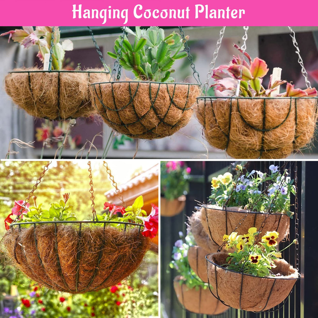 Riare 2 Pack 12 Inch Round Coco Liners Replacement, 100% Natural Coconut Coir Liners for Hanging Baskets, Garden Flower Vegetables Planter Pot, Window Box, Fence, Decks