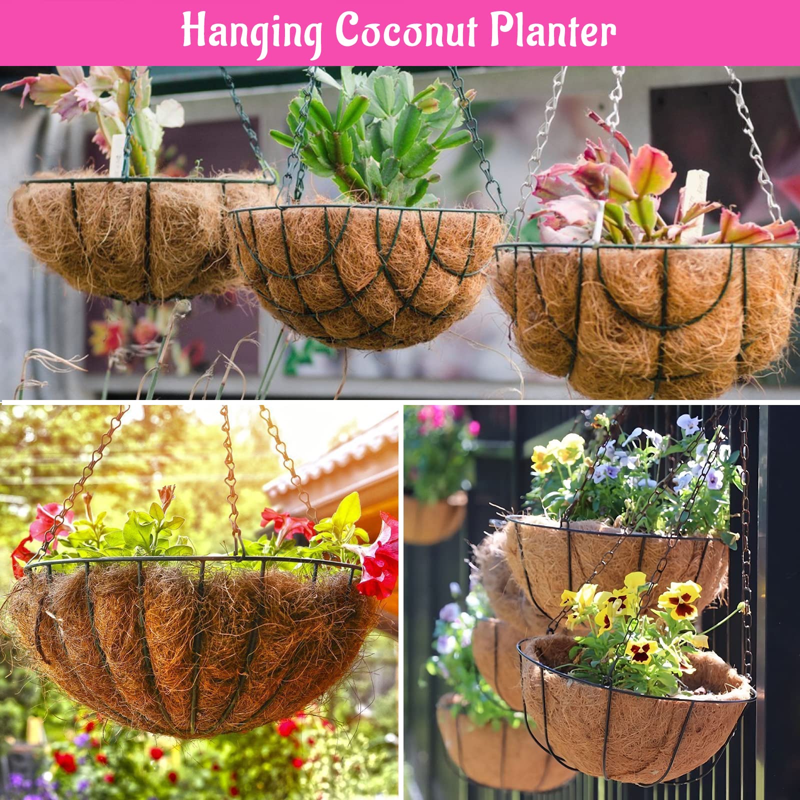 Riare 2 Pack 12 Inch Round Coco Liners Replacement, 100% Natural Coconut Coir Liners for Hanging Baskets, Garden Flower Vegetables Planter Pot, Window Box, Fence, Decks