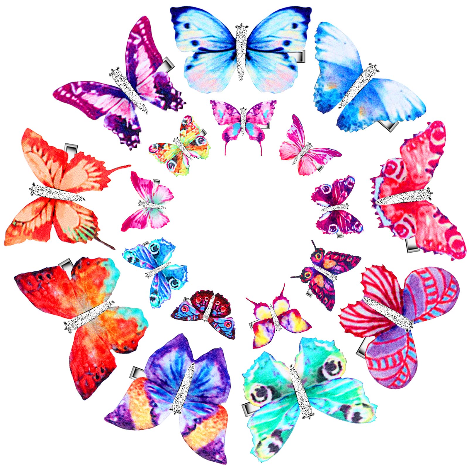 Boao 18 Pieces Glitter Butterfly Hair Clips for Girls Teens Women Hair Accessories (Bright Style)