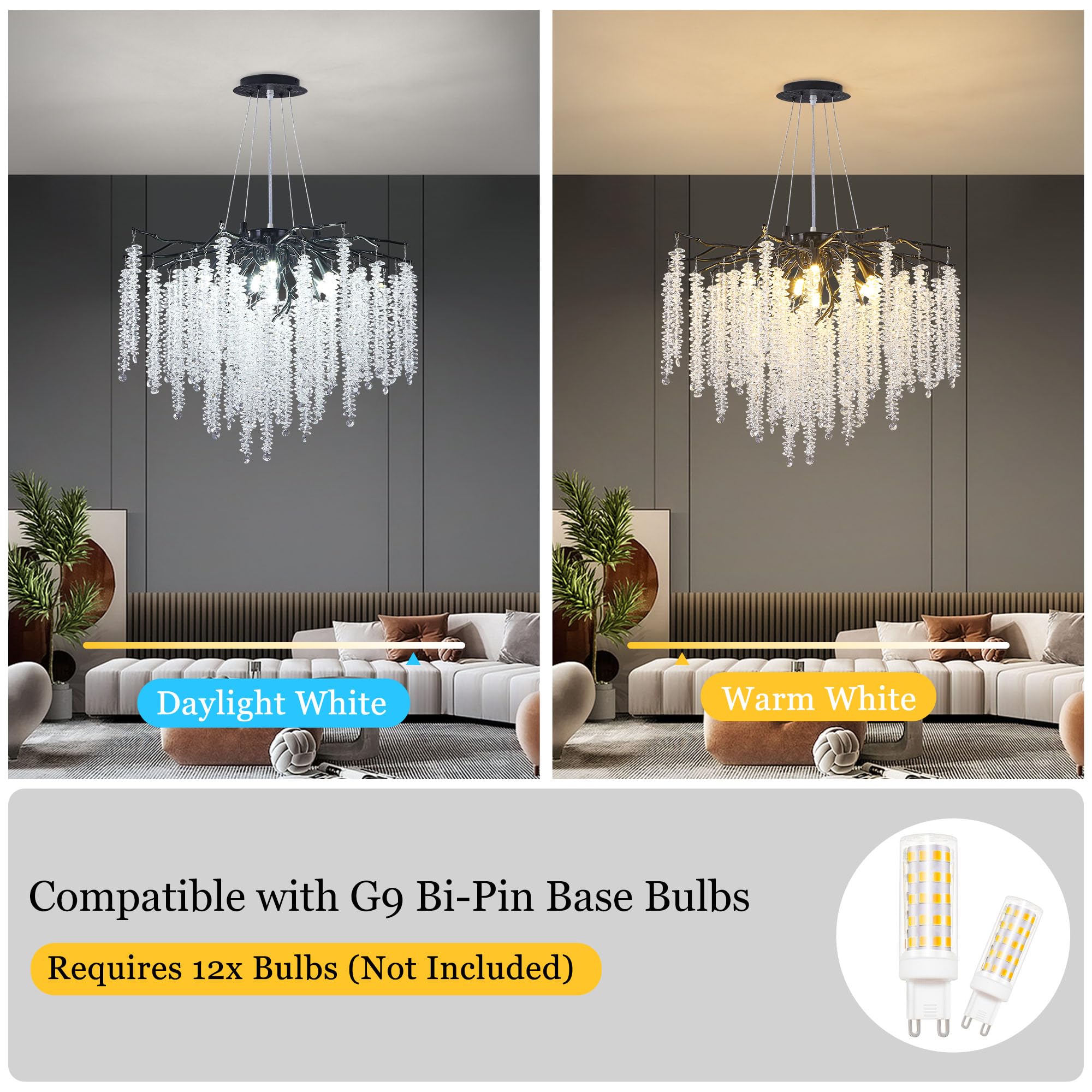 Modern Crystal Raindrop Chandelier, L40'' Black Linear Rectangle Art Deco Tree Branch Lighting Fixture for Kitchen Island Living Room Foyer Staircase 10 Lights
