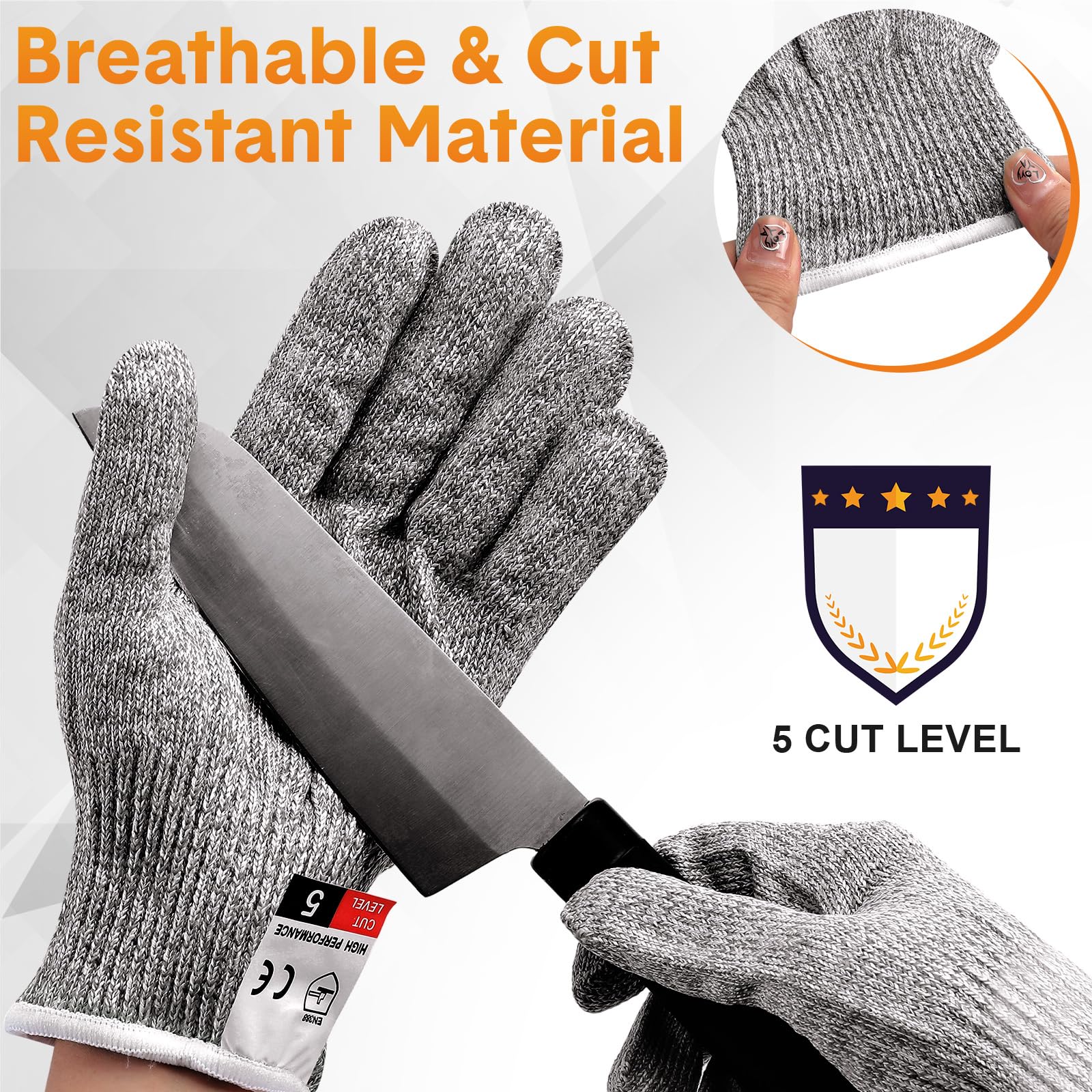 Xuhal 12 Pairs Cut Resistant Gloves Level 5 Protection Cutting Safety Kitchen Anti Cut Gloves for Kitchen (M)