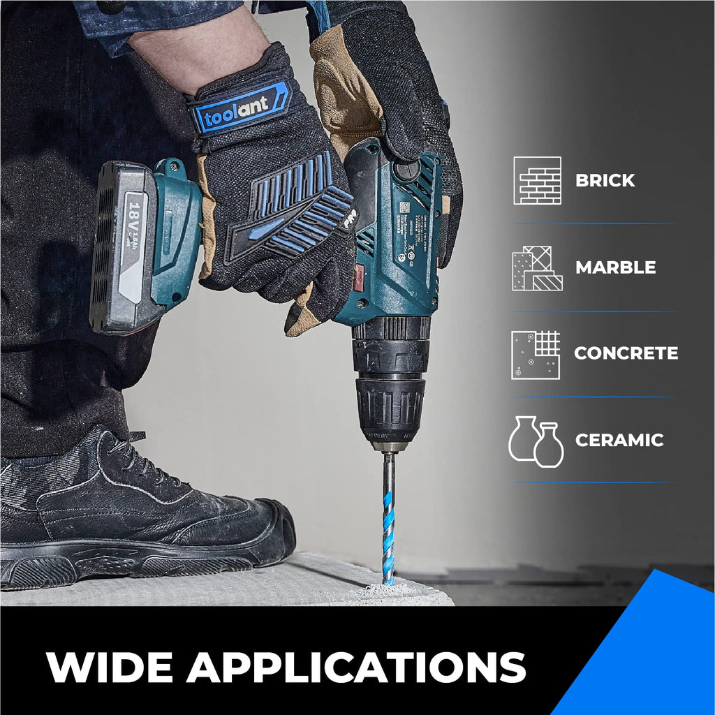 toolant 1/2" Concrete Drill Bit Set & Masonry Drill Bit Set, Shockproof Hex Shank Hammer Drill Bit Set for Glass/Brick/Plastic/Cement/Tile, Industrial Strength Carbide Drill Bit Tip 1/2" Box of 5