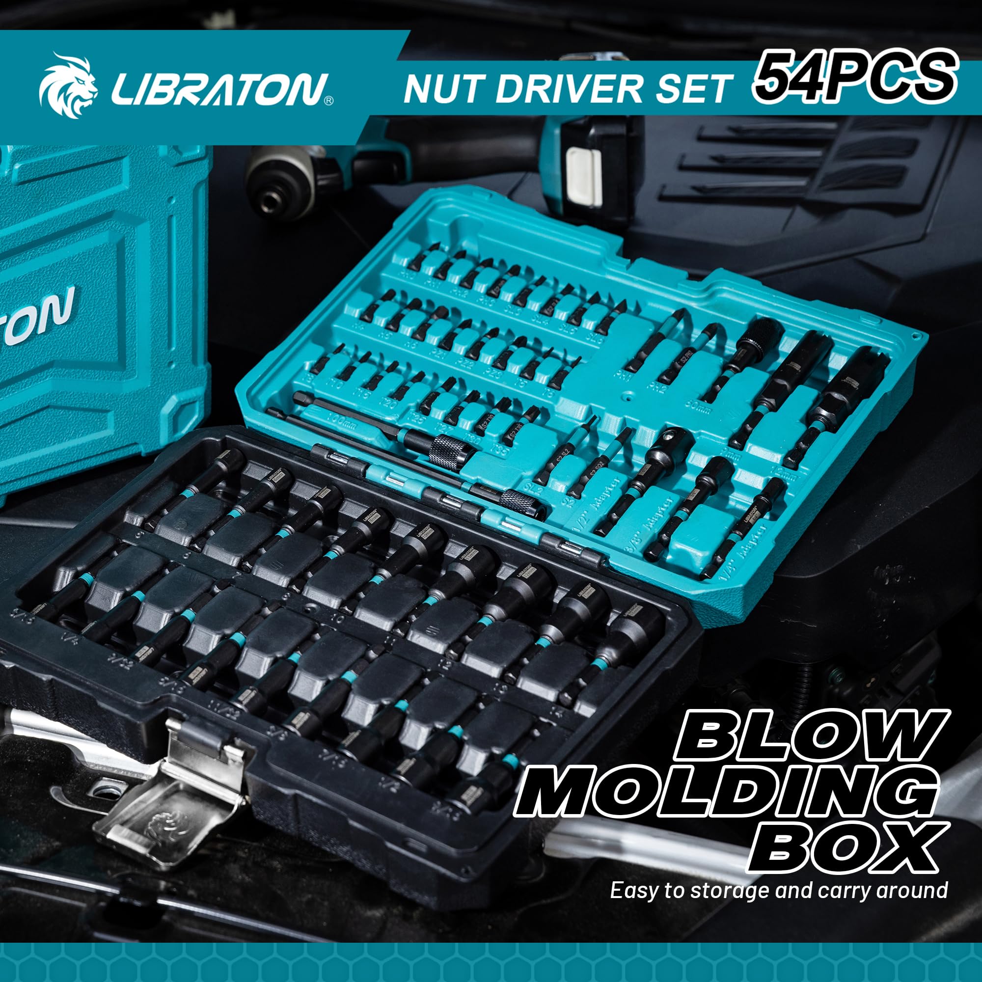 LIBRATON 24PCS Magnetic Nut Driver Set, Impact Drill Driver Bit Set 1/4", Metric and SAE Nut Drivers for Impact Drill, Impact Socket Adapters, Screwdriver Bits, Bit Holder, with Black Phosphating