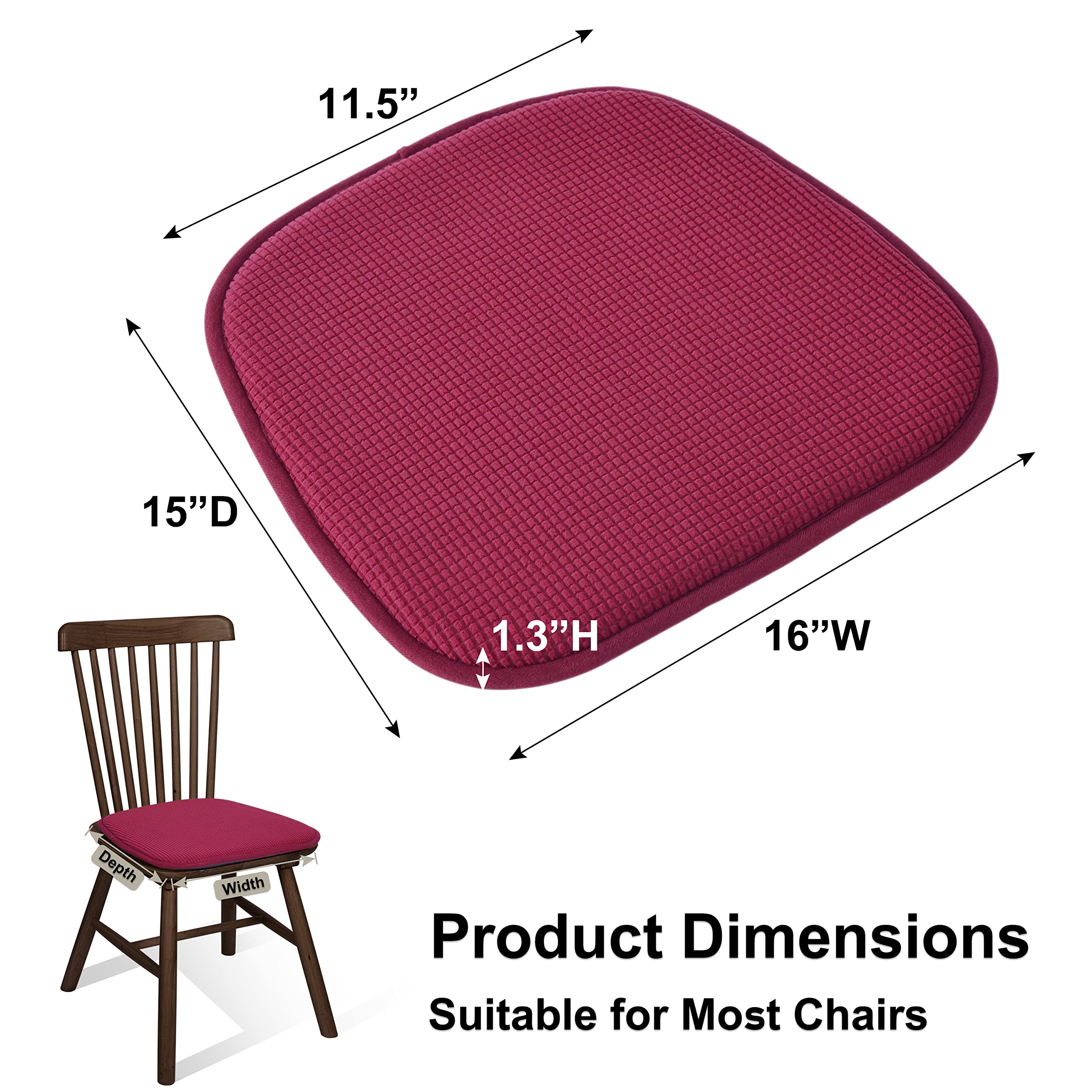 Shinnwa Dining Chair Cushions 2 Pack, Non Slip Indoor Chair Pads, U-Shaped Kitchen Seat Cushions, Set of 2, 15 x 16 Inches, Black
